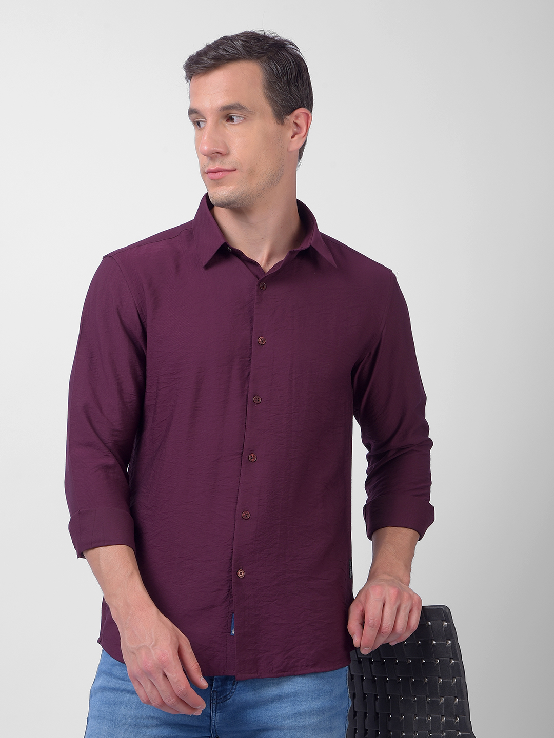 Numero Uno Men Maroon Textured Regular Fit Shirt